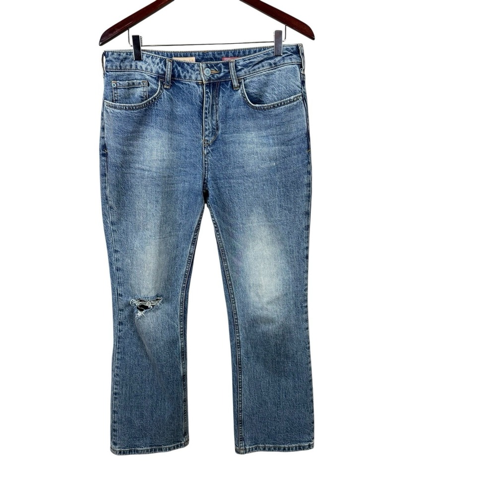 Pilcro Jeans Womens‎ 29 Blue Flare Distressed Knee Stretch Denim